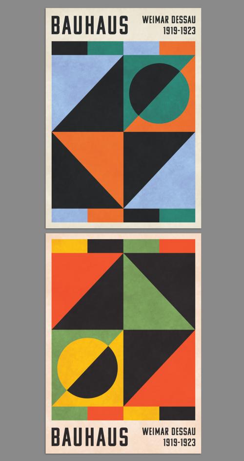 Minimalist Cover Layout with Geometric Elements Bauhaus Retro Style - 473841844