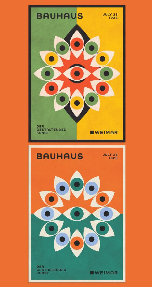 Bauhaus Poster Layout with Minimalist Modern Geometric Composition - 473841846