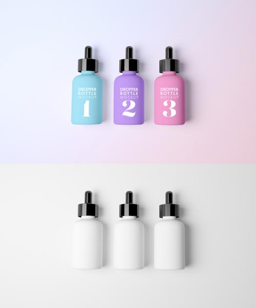 Top of View of Three Matte Dropper Bottles Mockup - 473847201