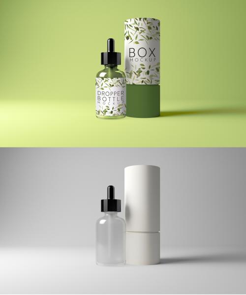 Dropper Bottle with Cylindrical Box Mockup - 473847235