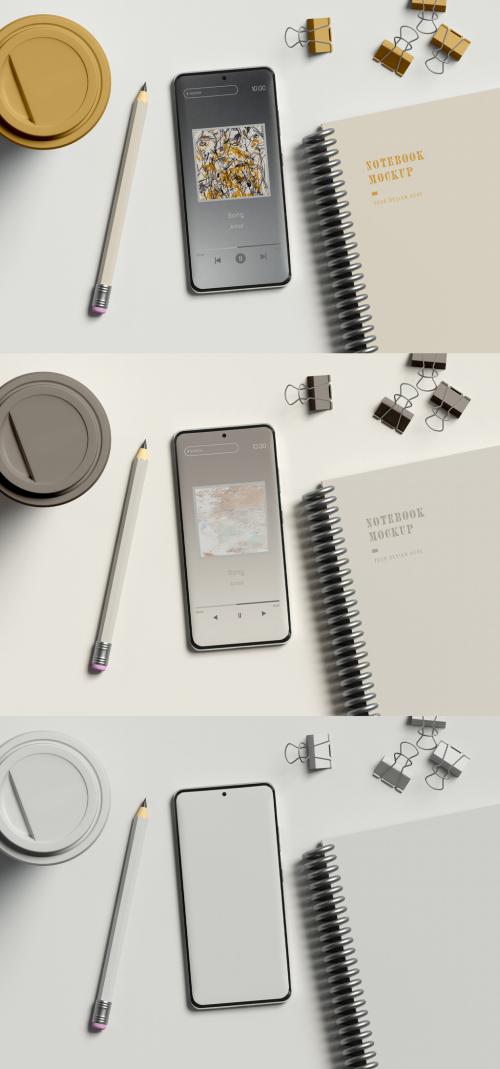 Smartphone with Stationery Mockup - 473849009