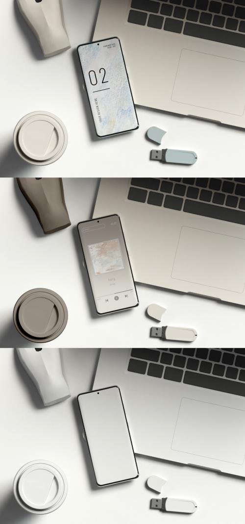 Smartphone with Laptop Mockup - 473849019