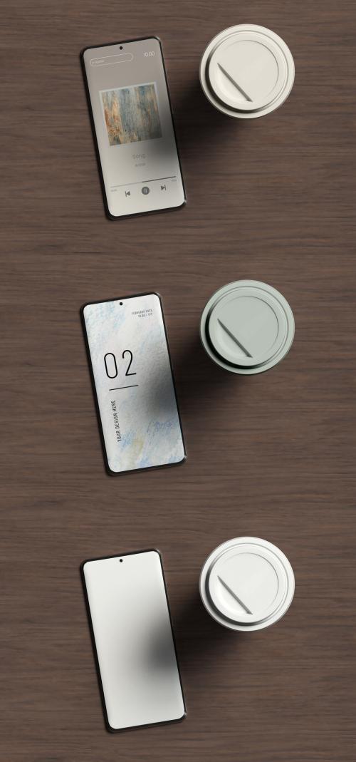 Top View of Smartphone with Coffee Cup Mockup - 473849028