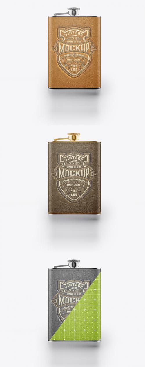 Steel Flask with Leather Wrap Mockup - 473850296