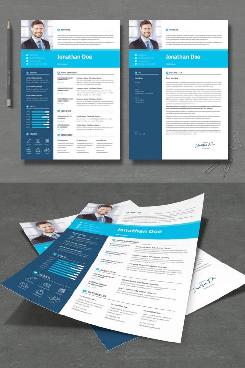 Resume CV Layout in White and Blues Colors - 473884593
