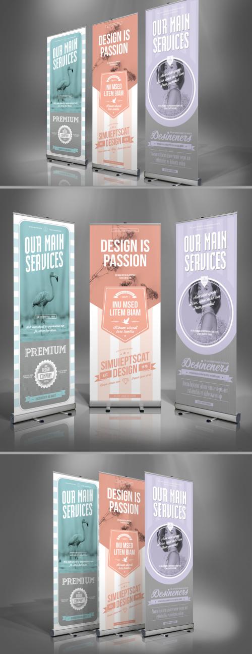Rollup Banner Layout with 3 Options in Pale Colors - 473884595