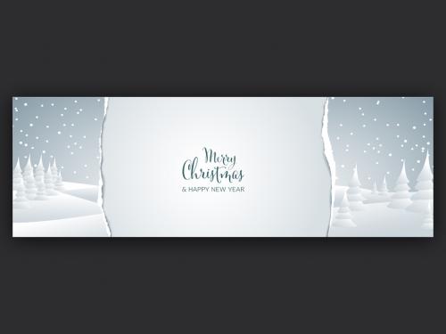 Christmas Banner Social Media Header Layout with Snowy Landscape - 474105836