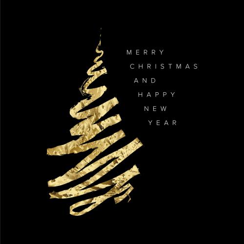 Minimalist Modern Christmas Card with Tree Made by Golden Brush - 474105859