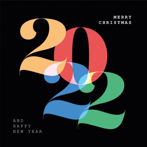 Minimalistic Dark Happy New Year Card Layout with Colorful Numbers - 474105869