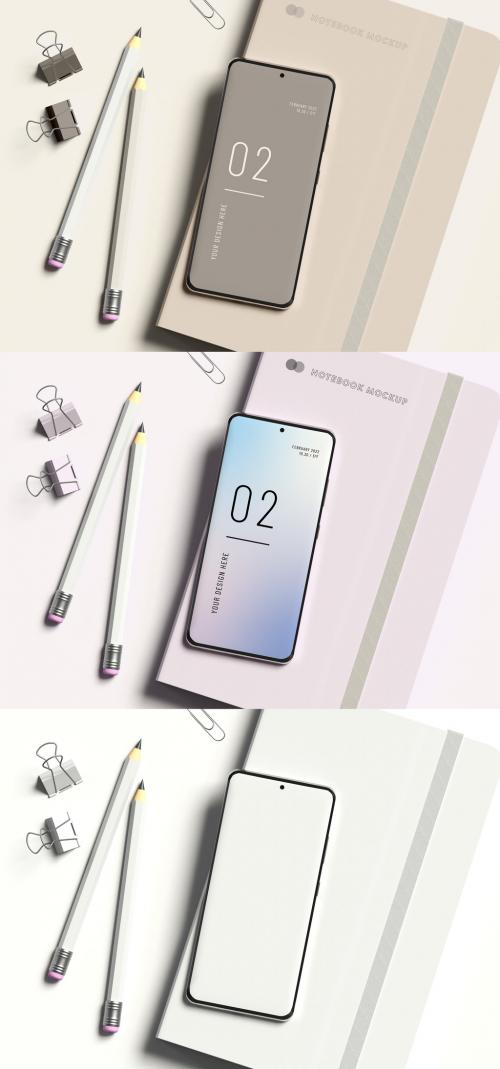 Smartphone with Notebook Mockup - 474281540
