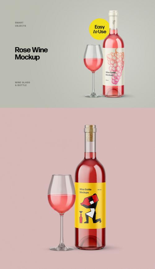 Rose Wine Glass and Bottle Mockups - 474803735