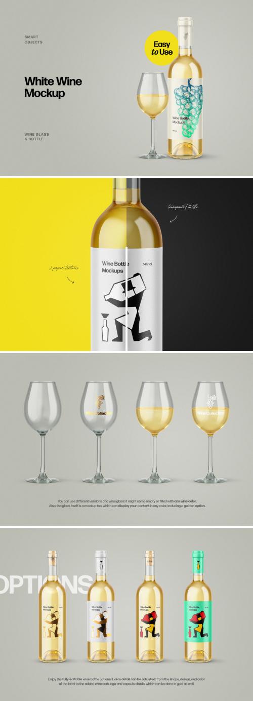 White Wine Glass and Bottle Mockups - 474803736