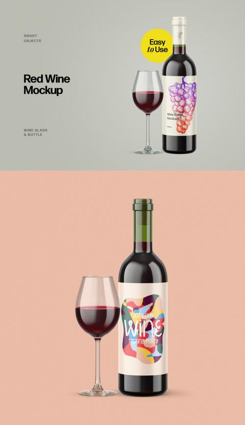 Red Wine Glass and Bottle Mockups - 474803737