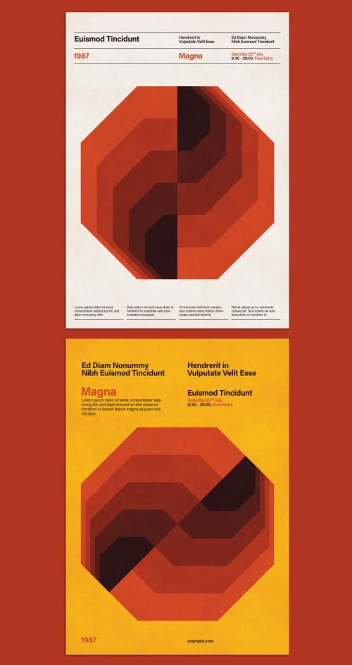 Retro Poster Layout with Swiss Geometric Style Design Element - 475188573