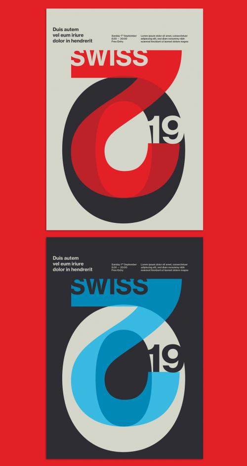 Vintage Swiss Style Colorful Poster Layout with Bold Creative Typography - 475188580