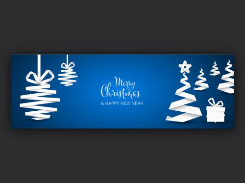 Christmas Banner Social Media Header Layout with Blue Background - 475407680