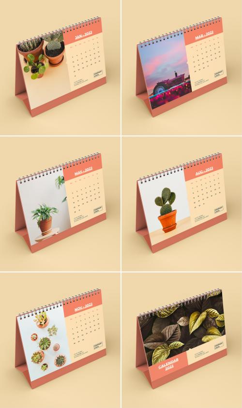 Desk Calendar 2022 Layout with Peach Accents - 476113506