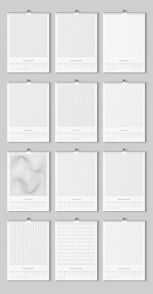 Wall Calendar 2022 Layout with Abstract Pattern Elements - 476113513