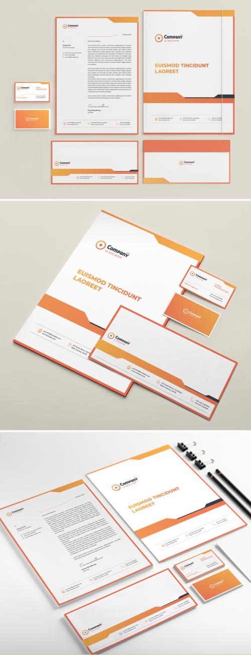 Stationery Set Layout with Orange Gradient Accents - 476113516