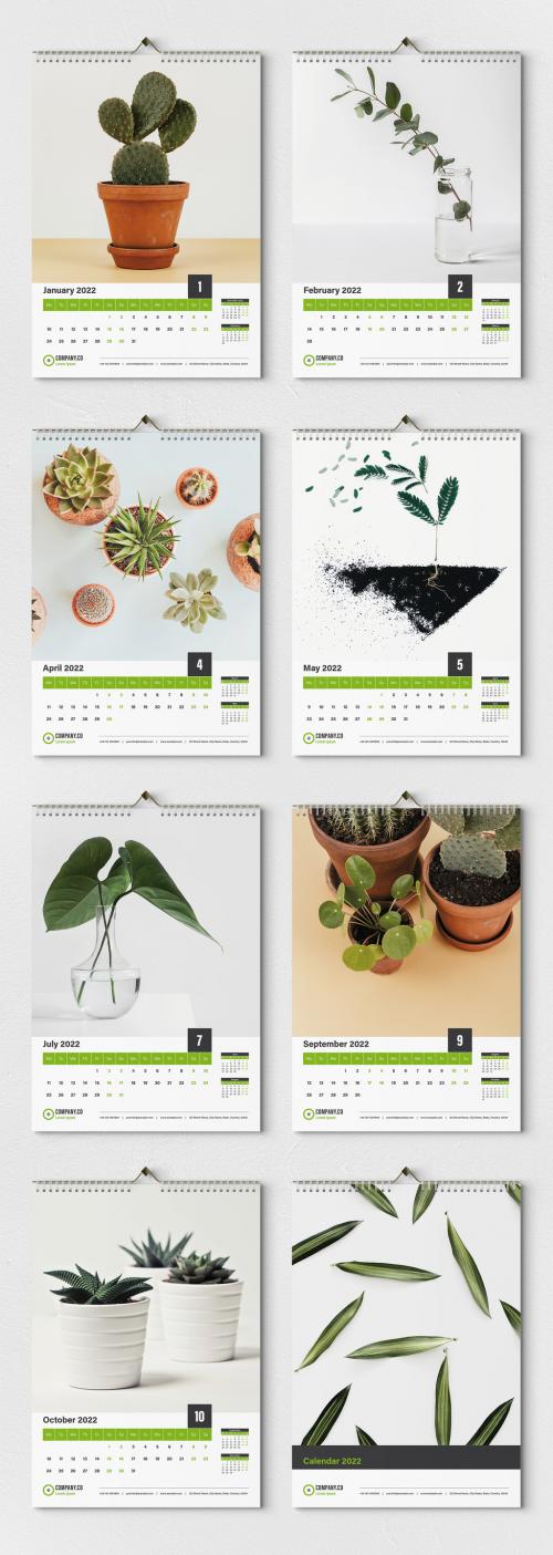 Wall Calendar 2022 Layout with Green Accents - 476113524
