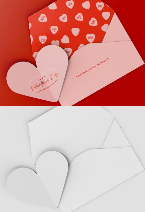 3D Valentine's Day Postcard with Envelope Mockup - 476113924