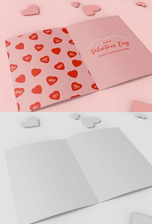 3D Valentine's Day Card Mockup with Heart Decoration - 476113952