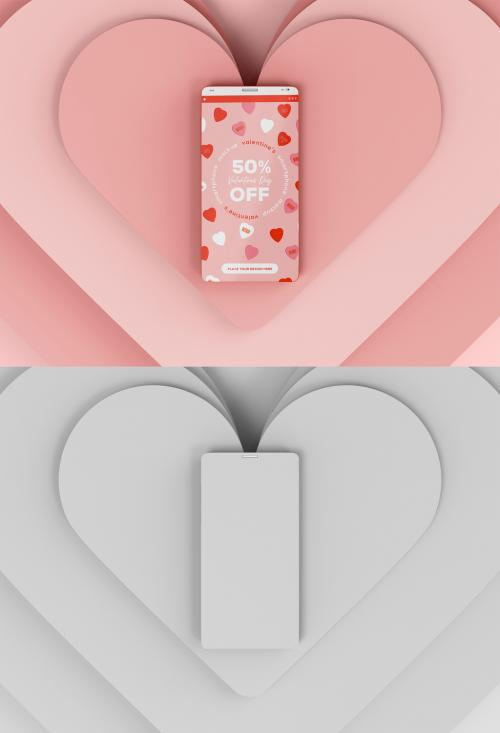3D Top View of Valentine's Day Smartphone Mockup - 476113954