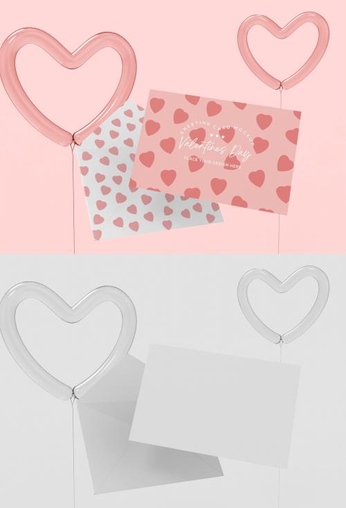 3D Valentine's Day Card Mockup with Balloons - 476113956