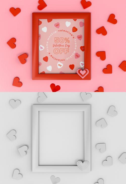 3D Valentine's Day Frame Mockup with Heart Decorations - 476113965