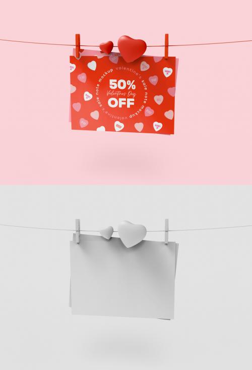 3D Valentine's Day Hanging Note Mockup - 476113970