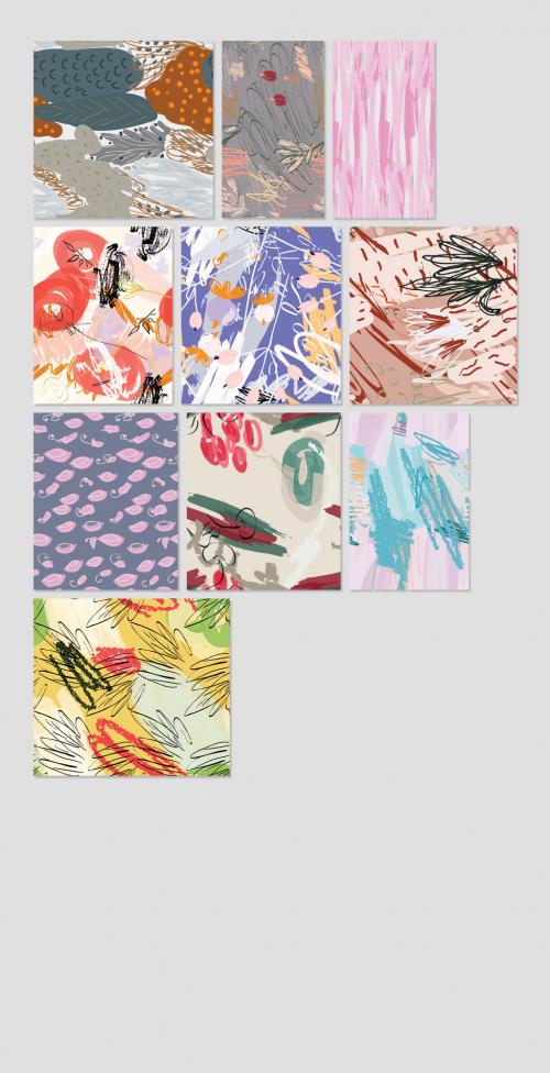 Seamless Pattern Collection with Hand Drawn Rough Abstract Strokes and Floral Elements - 476310846