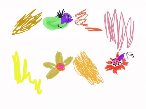 Set of Artistic Hand Drawn Fruits Flowers and Scribbles - 476310854