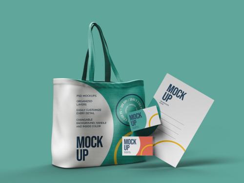 Canvas Bag Business Cards and Letterhead Mockup Design - 477202936