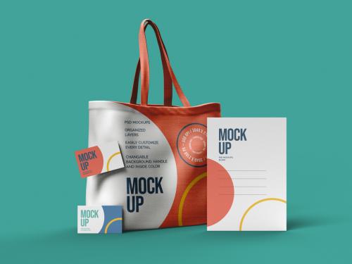 Canvas Bag Business Cards and Letterhead Mockup Design - 477202946