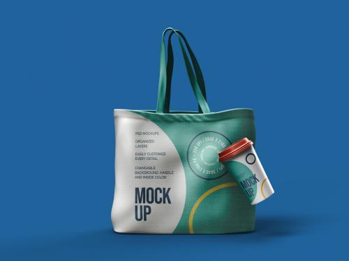 Canvas Bag and Paper Cup Mockup Design - 477202947