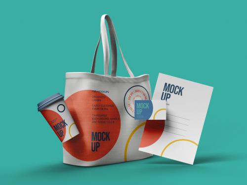 Canvas Bag Business Card Paper Cup and Letterhead Mockup Design - 477202962