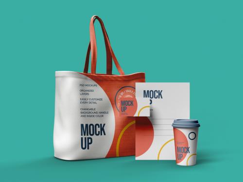 Canvas Bag Business Card Paper Cup and Letterhead Mockup Design - 477202982