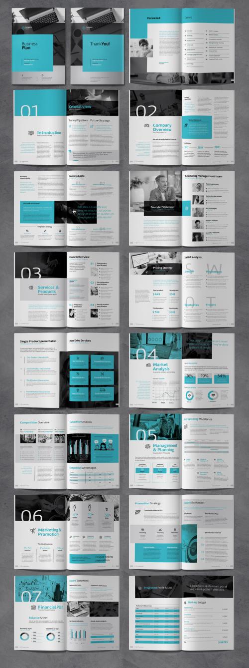 Business Plan Brochure with Brown and Blue Accents - 478396828