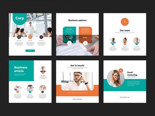 Business Multipurpose Social Media Layouts with Teal and Orange Accent - 478610322