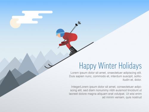 Winter Card Layout with Skier Sliding from the Snowy Hill - 478874157