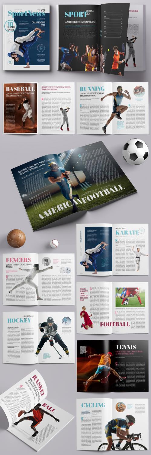 Sport Magazine Layout with Blue and Pink Accents