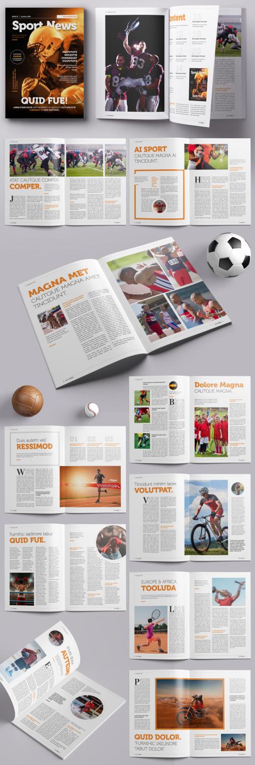 Sport Magazine Layout with Orange Accents