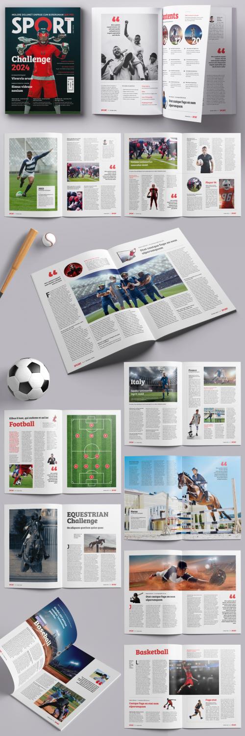 Sport Magazine Layout with Red Accents