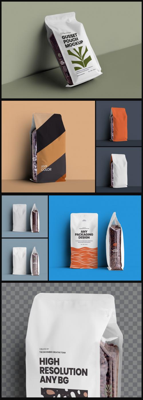 5 Pouch Bag Coffee Mockup with Transparent Side