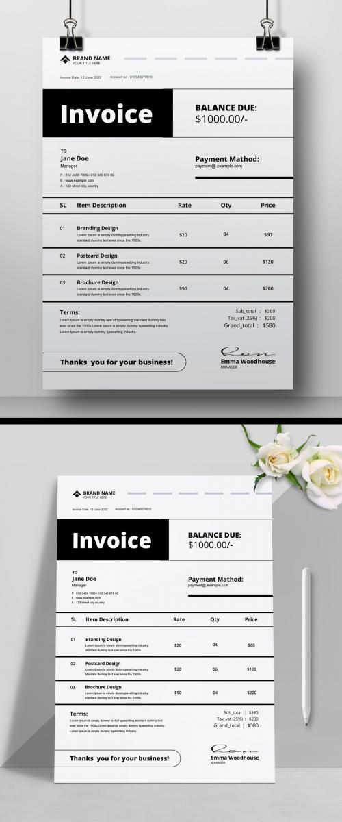 Black and White Invoice Layout