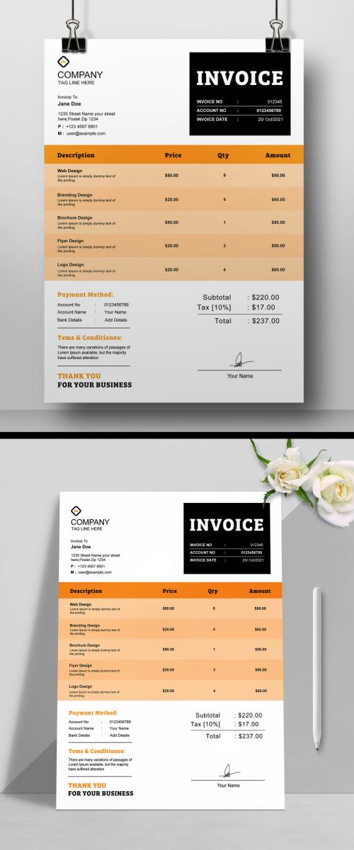 Corporate Invoice Layout with Orange and Black Accents
