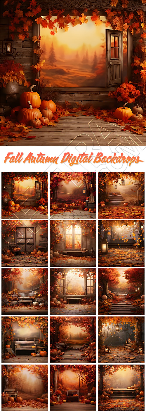 Fall Autumn Digital Backdrops Bundle 77551559