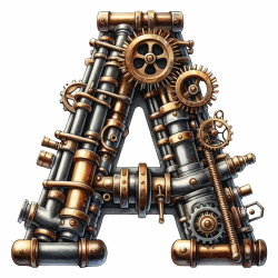 Steampunk Watercolor Metal Alphabet 26xPNG