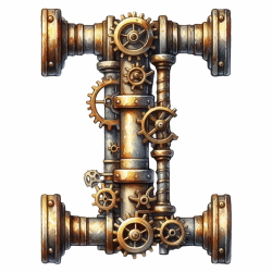 Steampunk Watercolor Metal Alphabet 26xPNG