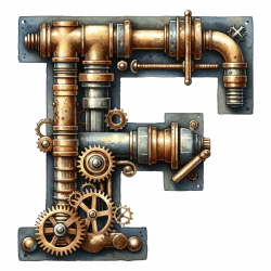 Steampunk Watercolor Metal Alphabet 26xPNG